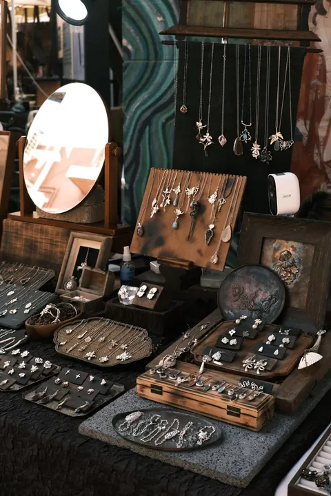 Handmade silver jewellery on a stall in Dali Old Town